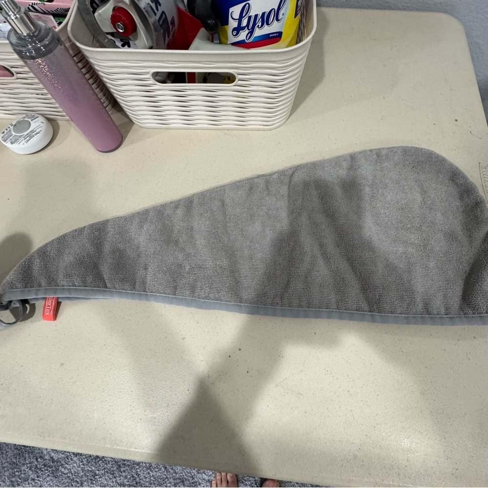 YoulerTex Hair Towel Wrap - Gray Microfiber Quick Dry Hair Turban w/ Button Loop - Picture 2 of 5